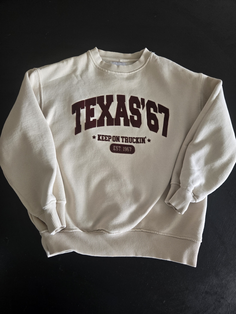 Zara Cream Crewneck Sweatshirt with Maroon Texas '67 Graphic